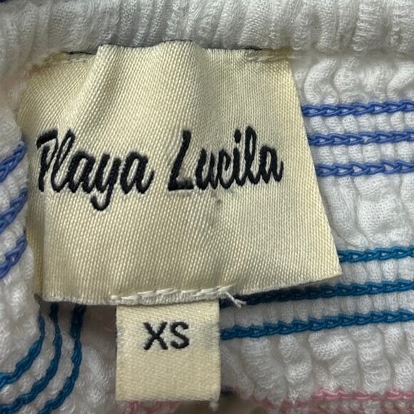 Playa Lucila White Smocked Tassel Spaghetti Strap Tiered Ruffle Maxi Dress Sz XS - Picture 10 of 12